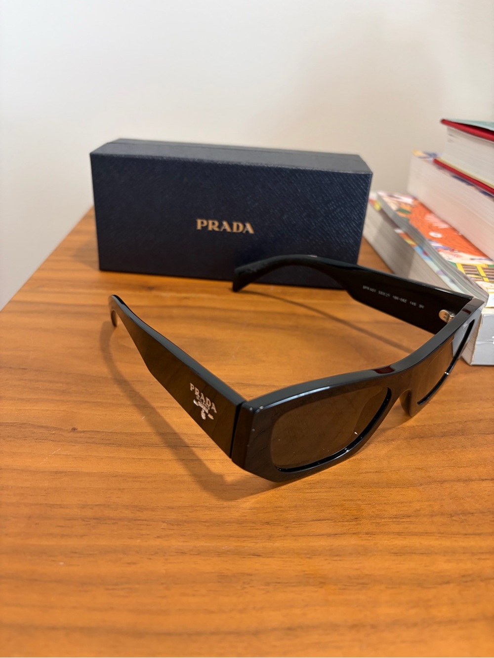 Prada Black Women's Rectangular Logo Sunglasses